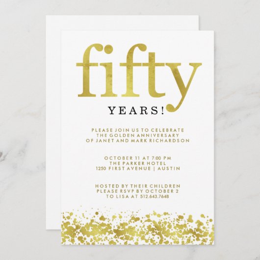 Vijftigste huwelijksverjaardag Nep gouden confetti Kaart (Voorkant / Achterkant)