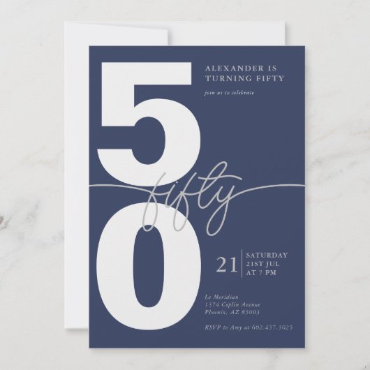 Vijftigste minimale moderne verjaardagsfeestje Nav Kaart (Voorkant)