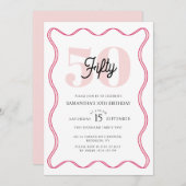 Vijftigste Retro Wavy Borders 50ste verjaardag Kaart (Voorkant / Achterkant)