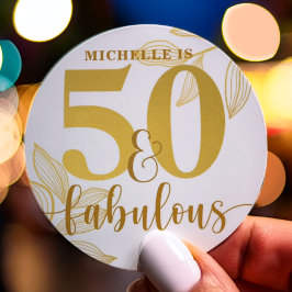 vijftigste verjaardag gouden typografie botanisch ronde sticker