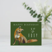 Vijftigste verjaardag groet rode vos vijftig en fo briefkaart (Staand voorkant)
