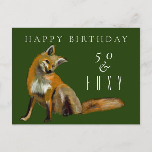 Vijftigste verjaardag groet rode vos vijftig en fo briefkaart