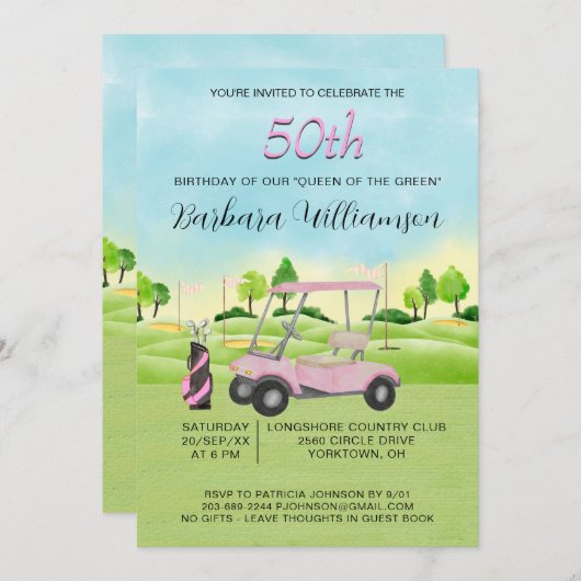 Vijftigste Verjaardagsfeest Golf Thema Uitnodiging (Voorkant / Achterkant)