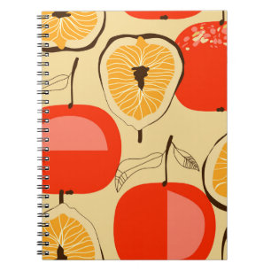 Vijg, appel, retro naadloze stijl. notitieboek