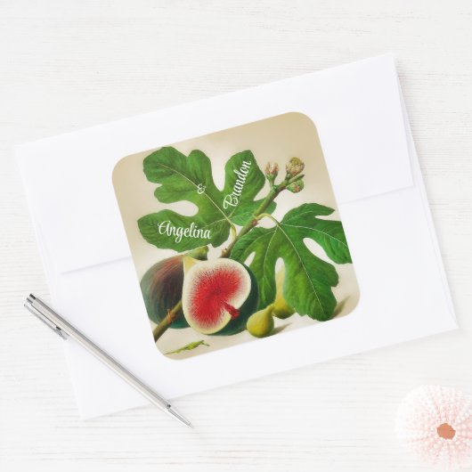  vijgen bruiloft gepersonaliseerd vierkante sticker (Envelop)