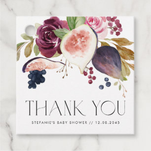 Vijgen en Bourgondische bloemen Baby shower Dank u Bedankjes Labels