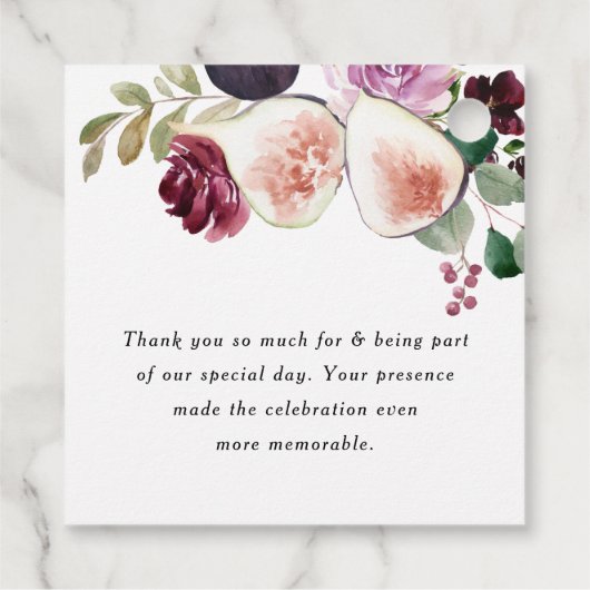 Vijgen en Bourgondische bloemen Baby shower Dank u Bedankjes Labels (Achterkant)