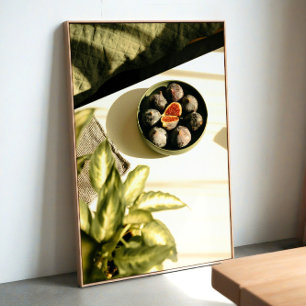 vijgen in fruitschaal - minimalistische wandkunst poster