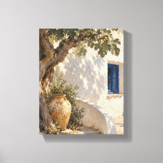 Vijgenboom bij een witgekalkte muur Mediterraan Ca Canvas Afdruk