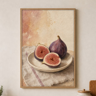Vijgenhelften op een keramische plaat Aquarel Post Poster