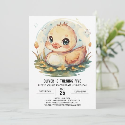 Vijver aangepaste eend verjaardag kaart (Staand voorkant)