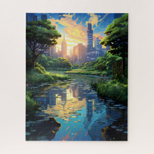Vijver in een stadspark puzzel