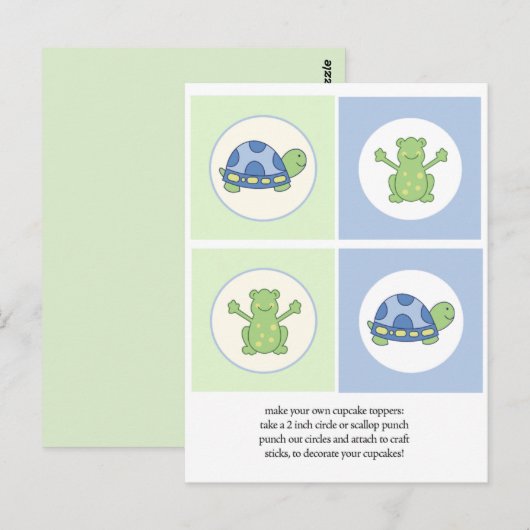 Vijver Vrienden Schildpad en Kikker Cupcake Topper Briefkaart (Voorkant / Achterkant)