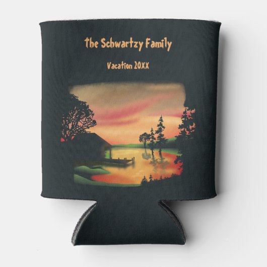  vijver zonsondergang ponton ontsnappen groen rood blikjeskoeler (Voorkant)