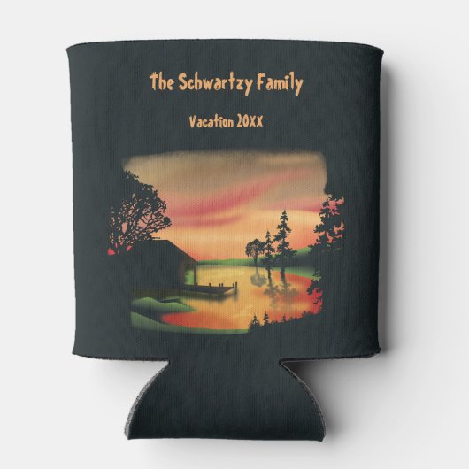 vijver zonsondergang ponton ontsnappen groen rood blikjeskoeler (Achterkant)