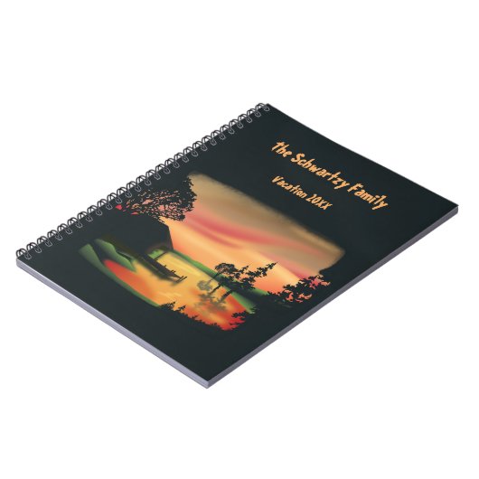  vijver zonsondergang ponton ontsnappen groen rood notitieboek (Linkerzijde)