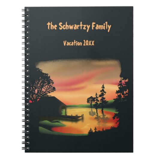 vijver zonsondergang ponton ontsnappen groen rood notitieboek (Voorkant)