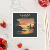 vijver zonsondergang ponton ontsnappen groen rood servet (Insitu)