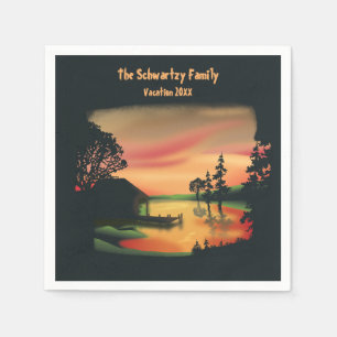 vijver zonsondergang ponton ontsnappen groen rood servet