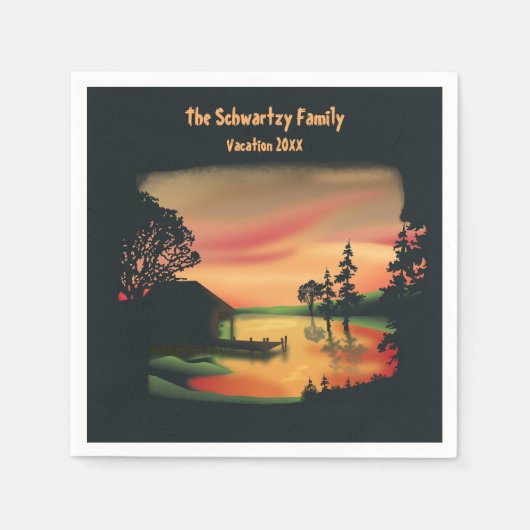 vijver zonsondergang ponton ontsnappen groen rood servet (Voorkant)