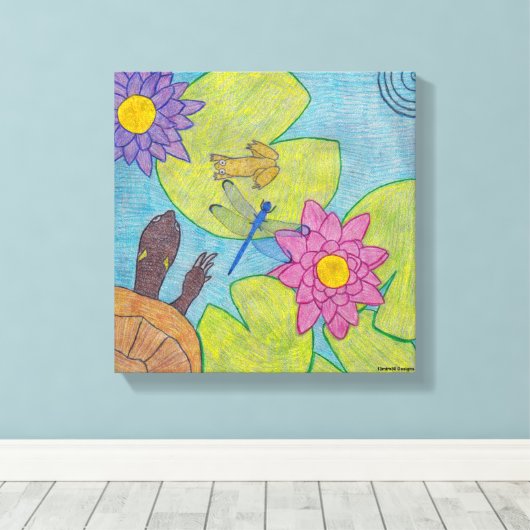 Vijverscène (wit) - Canvas Art Afdruk (Insitu (Houten vloer))