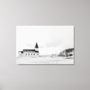 Vík i Myrdal Church, IJsland Canvas Afdruk