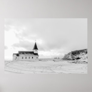 Vík i Myrdal Kerk Zwart-wit Poster