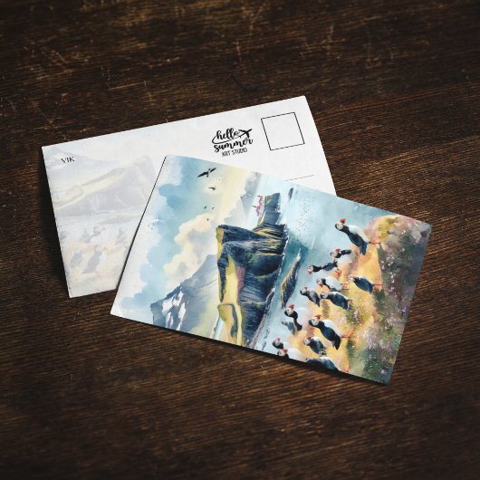 Vik Puffins IJsland Waterverf Briefkaart