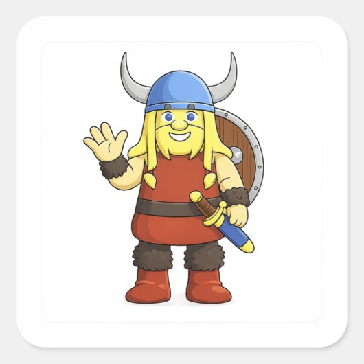 Viki the Viking Cartoon Character Square Sticker (Voorkant)