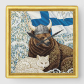 Viking Beer, Arctic Fox Art Nouveau Vierkante Klok (Voorkant)