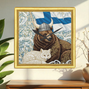 Viking Beer, Arctic Fox Art Nouveau Vierkante Klok