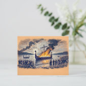 Viking begrafenis in pastel krijttekening briefkaart (Staand voorkant)