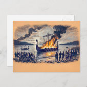 Viking begrafenis in pastel krijttekening briefkaart (Voorkant / Achterkant)