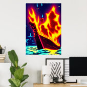 Viking begrafenis op zee | AI Art Poster (Thuiskantoor)