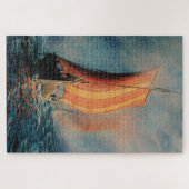 Viking beugschip met zeilen op het zee legpuzzel (Horizontaal)