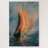Viking beugschip met zeilen op het zee legpuzzel (Verticaal)