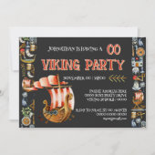 Viking Birthday Invitation Boys 1–7 Navy blue red Kaart (Voorkant)