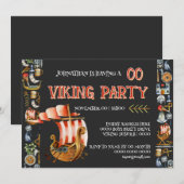Viking Birthday Invitation Boys 1–7 Navy blue red Kaart (Voorkant / Achterkant)