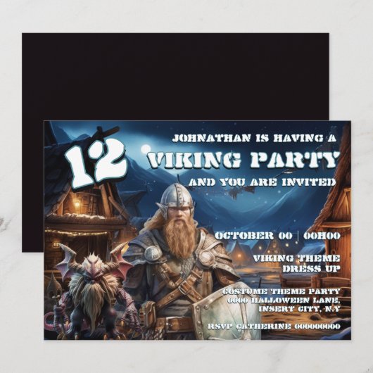 Viking Birthday Invitation Boys Warrior & Demons Kaart (Voorkant / Achterkant)