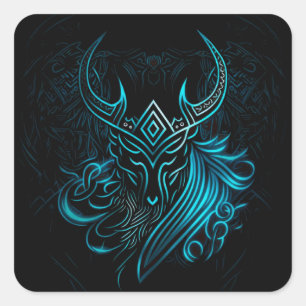 Viking, blauw symbool, digitale afbeelding vierkante sticker