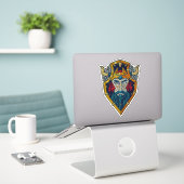 Viking blauwe baard metallic look sticker (Laptop op bureau)
