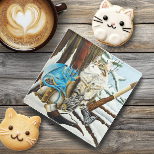 Viking Cat and Blue Dragon Glazen Onderzetter