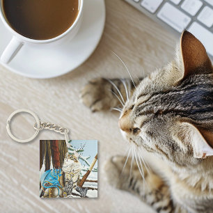 Viking Cat Blue Dragon QR-code Sleutelhanger