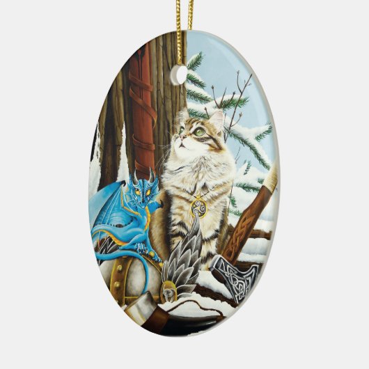 Viking Cat en Blue Dragon Keramisch Ornament (Links)