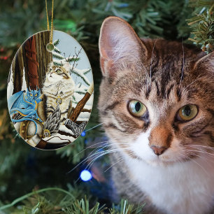 Viking Cat en Blue Dragon Keramisch Ornament