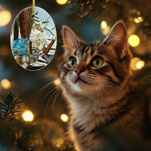 Viking Cat en Blue Dragon Keramisch Ornament