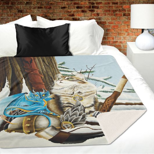 Viking Cat en Blue Dragon Sherpa Deken