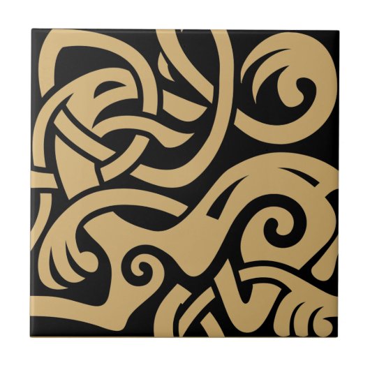 Viking Celtic Intertwining Animal Pattern Tegeltje (Voorkant)