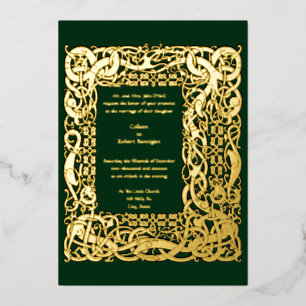 Viking Celtic Knots Border Wedding Folie Uitnodiging