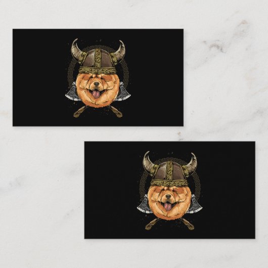 Viking Chow Chow Dog met Viking Helmet Mjolnir Ax Visitekaartje (Voorkant / Achterkant)